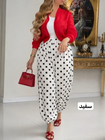 ست ۳ تیکه خال خالی قرمز سنبادی