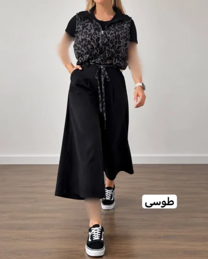 ست دوتیکه وست و دامن شلوار پلنگی