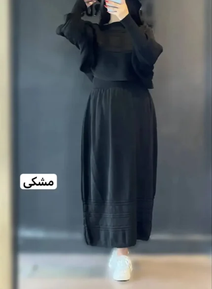 ست بلوز با دامن بافت طرح برگ