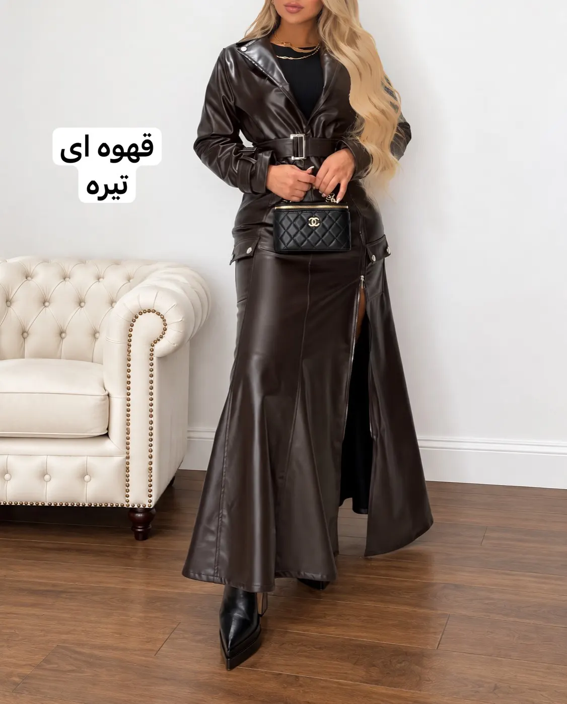 کت و دامن چرم جلو زیپ